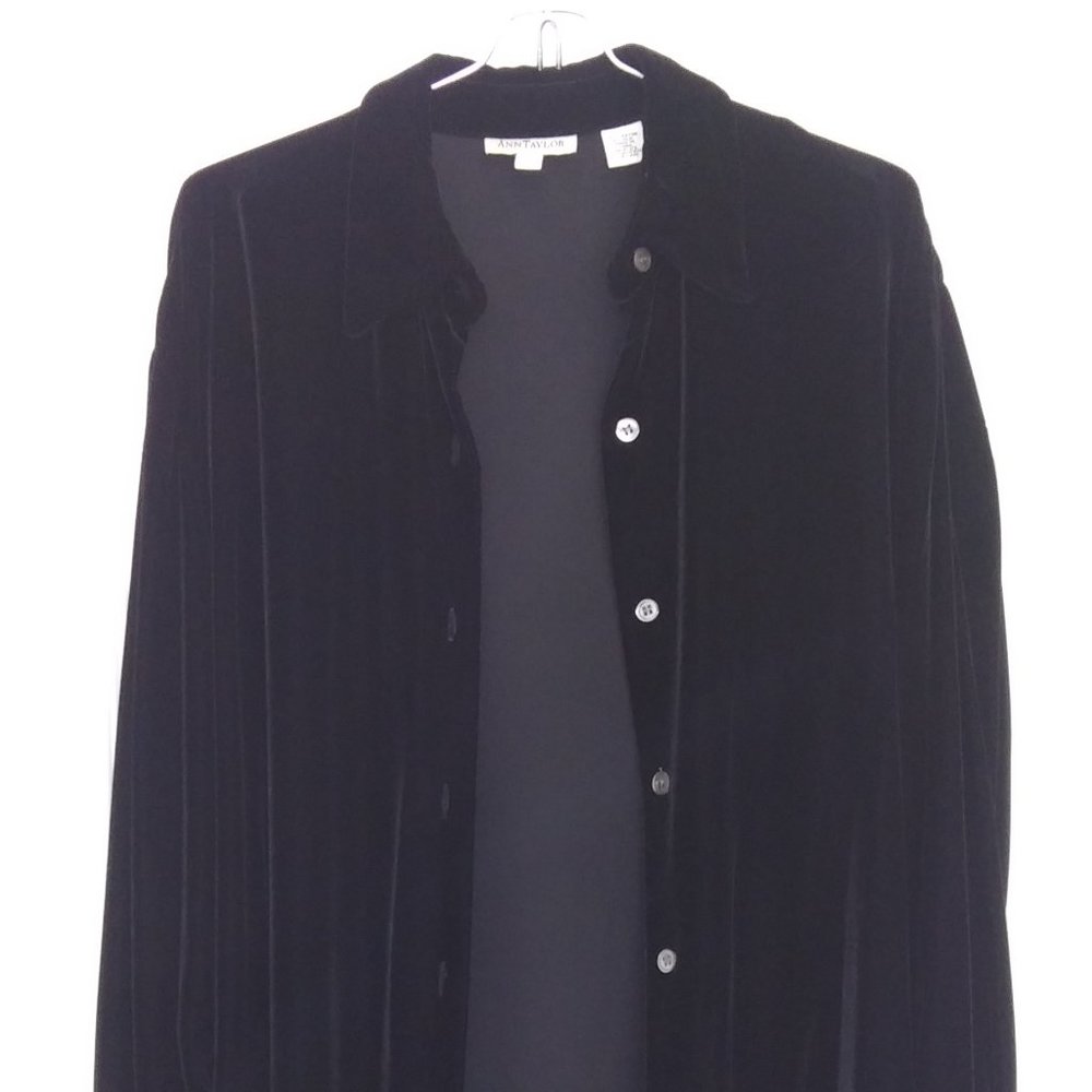 Ann Taylor Black Velvet Long Sleeve Shirt-Tunic Length-S/M